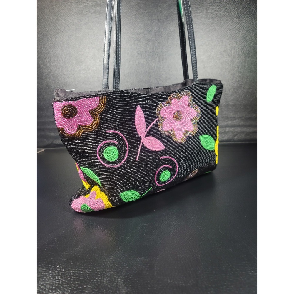 Y & S Y2K Beaded Shoulder Handbag Purse Floral Flowers Black